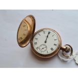 Gents gilt hunter pocket watch by Waltham with seconds dial W/O