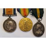 Group of three WWI medals to Private S.H. Thomas of 1st Co. of Lund. Y