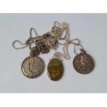 Three silver pendants on silver chains 29g