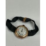 Vintage 9ct gold trench style watch with 9ct gold buckle , working