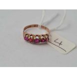 A five stone ruby rose gold ring 9ct size P - 1.4 gms