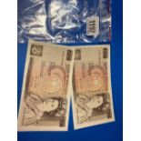 Two consecutive numbers £10 notes