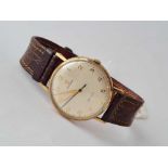 A GOOD GENTS 1950'S ROLEX PRECISION WRIST WATCH WITH SECONDS SWEEP 9CT WITH ORIGINAL LEATHER STRAP