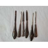 Six silver handles manicure items