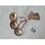 Three fiddle pattern exeter salt spoons. 1835, 1844 etc