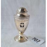 A small Geoorge III urn shape pepper, 3" high, London 1786 by RH (no liner)