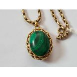 A good malachite & gold pendant on 9ct chain 18.4g inc