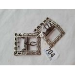 A pair of Georgian buckles with pierced and steel decoration, maker script WW?