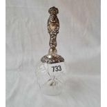 Decorative table bell with silver handle and glass bowl. 6.5 inch high