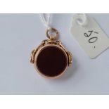 A agate swivel fob B'ham 1871 9ct