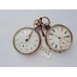 A gents silver pocket watch complete with seconds dial together with a metal example