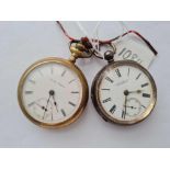 A gents silver pocket watch by C Robinson Manchester and rolled gold example called Sun-dial both