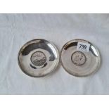 Pair of circular dishes with coin centres dated 1780 168 gms