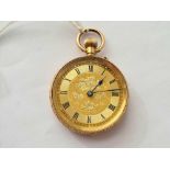 A GOOD CRISP LADIES FOB WATCH 14CT GOLD WITH 14CT GOLD DUST COVER