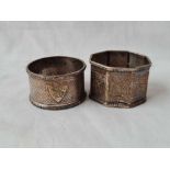 Scroll engraved napkin ring Birmingham 1904 and another 42 gm