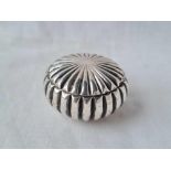 A circular pill box, hinged cover, ribbed body, Birmingham 1895 by GS