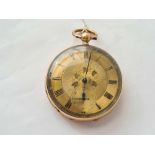 A GENTS POCKET WATCH 14CT GOLD WITH ENGRAVED BACK PATENT LEVER 2086 WITH SECONDS DIAL