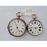 Two gents silver pocket watches both with seconds dial one with no watch glass