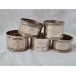 Five various napkin rings, London 1911 etc, 180g