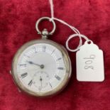 A gents silver pocket watch with seconds dial