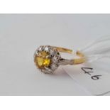 A Victorian yellow sapphire & diamond cluster ring in 15ct gold size J 2.9g inc