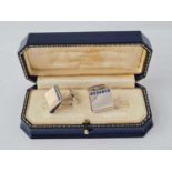 A HEAVY PAIR 18CT WHITE GOLD & SAPPHIRE SET CUFFLINKS 20.8g