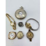 A half hunter pocket watch together with ladies pocket watch