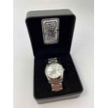 A cased CREDIT SUISSE ONE GRAM PLATINUM 999.5 gents wrist watch with original strap