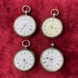 A bag containing four ladies silver fob watches one with seconds dial