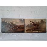 T Van Bery 1860 - Deer in Landscape, 14" x 22", signed and unframed
