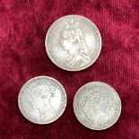 Sixpence 1872, 1816 and shilling 1890