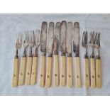 Set of 6 plus 7 Chinese silver mounted desert knives and forks