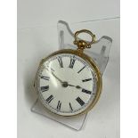 Antique yellow metal verge fusee pocket watch , unusual hallmarks. ( working )