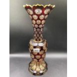 A 19th Century overlay glass vase with gilt decoration - 15" high