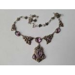 A LARGE VINTAGE SILVER AND AMETHYST NECKLACE