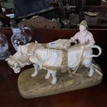 A large Royal Ducks group of figure with plough bulloks - 16" wide