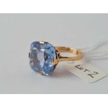 A square cut blue coloured stone ring 9ct size S - 7.7 gms