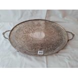 Oval sheffield plated two handled tray. 19.5 inch wide