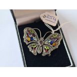 A boxed silver and paste butterfly brooch