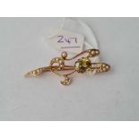 An Art Nouveau pearl and citrine brooch 15ct gold tested