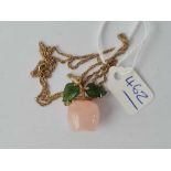 A unusual hard stone pendant in the form of a apple on 9ct neck chain 20 inches - 8 gms inc