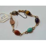 A coloured agate mounted bracelet 9ct