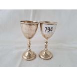 Pair of continental silver egg cups on stems (925 standard) 4 inch high. 72gms