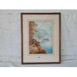 L Louis Mortimore - A view of Clovelly from the cliffs above, 14" x 10", signed