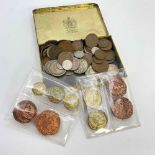 Tin of foreign coins etc