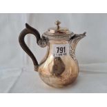 Baluster shaped continental (French) small coffee pot with wooden handle. 4.5 inch high .105gms