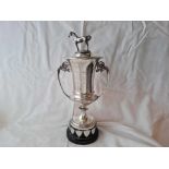 Handsome horse racing trophy campana shaped and given to the Antigua Golf Club 1912. 14 inch high