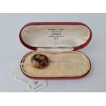 A Victorian gold and agate terminal stick pin in box