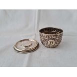 Victorian circular salt 2 inch diameter. 1882 and stand