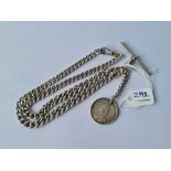 A silver double albert with coin fob 16 inches